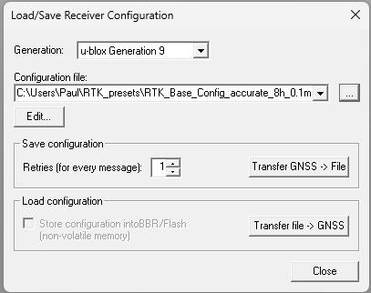 receiver configuration window